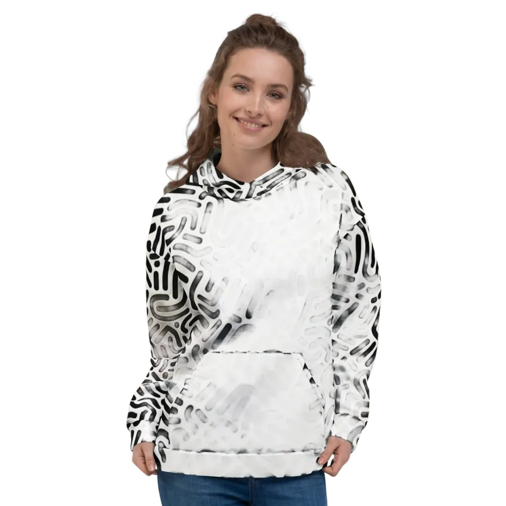 Geometrischer Damen Hoodie mit Allover-Print, unisex Kapuzenpullover in XS-3XL, bequemer Hoodie mit modernen Mustern.