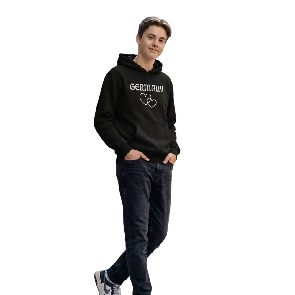 Grauer Kinderhoodie mit Deutschland-Grafik, Baumwolle, Unisex, für Jungen und Mädchen, Kapuzenpullover für 4-12 Jahre