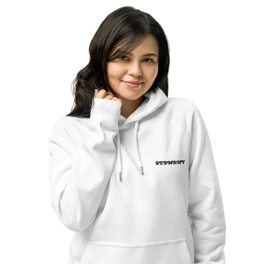 Grafik Damen Hoodie von BUYATHOME24 aus Baumwolle, personalisierbar, in XS-3XL, zeigt ein farbiges Design auf grauem Kapuzenpullover