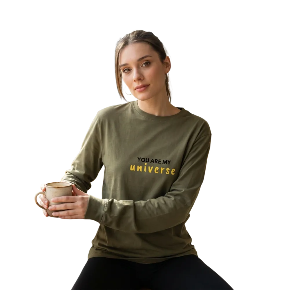 Grafik Damen Rundhalsshirt aus Baumwolle, langärmeliges Sweatshirt in XS-2XL, bequem und casual, schwarzes Design.