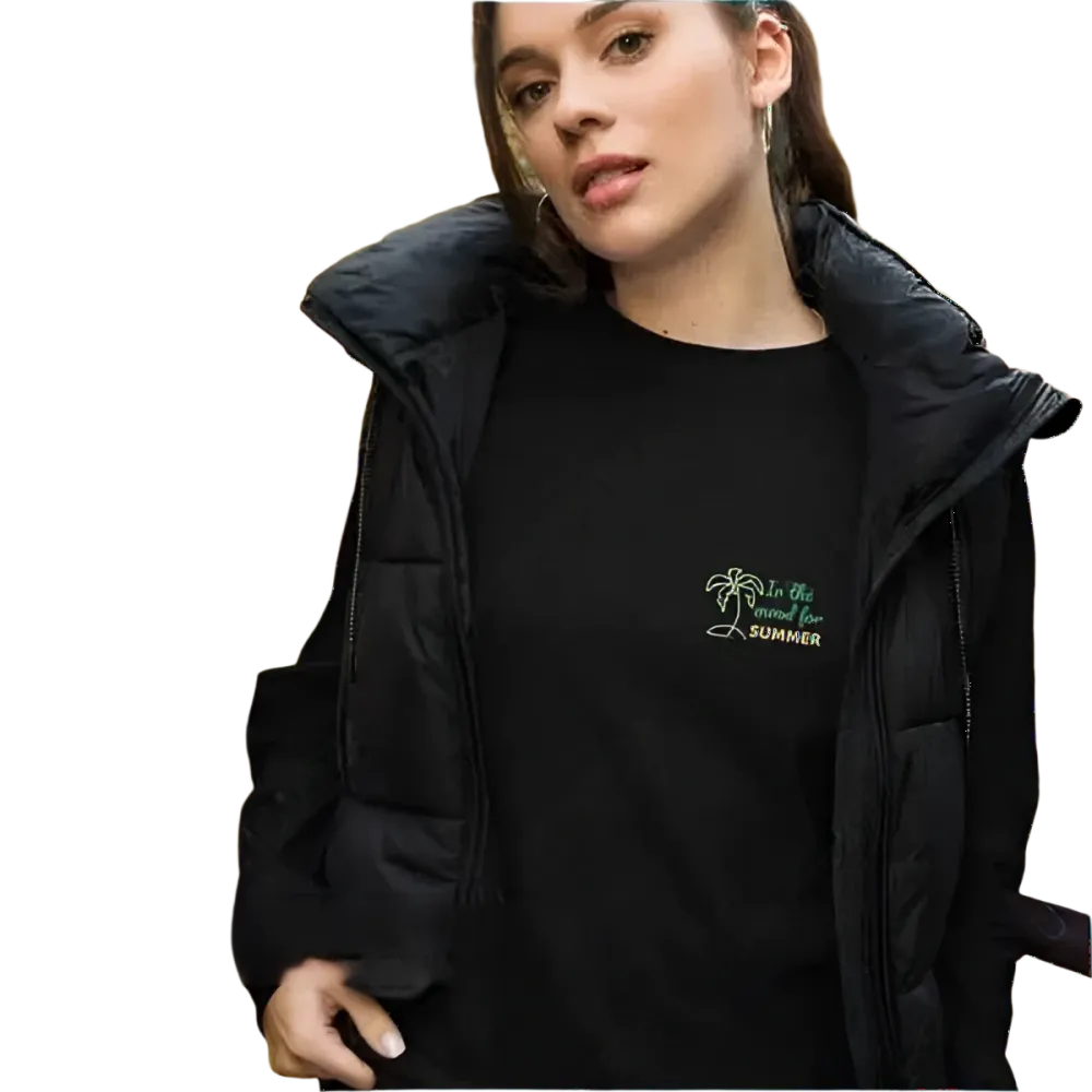 Damen Rundhals Sweatshirt aus 100% Baumwolle in Schwarz, bestickt, langärmlig, erhältlich in XS bis 2XL, von BUYATHOME24