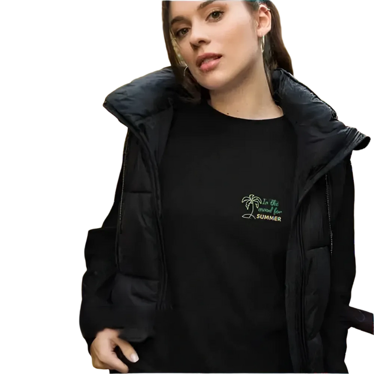 Damen Rundhals Sweatshirt aus 100% Baumwolle in Schwarz, bestickt, langärmlig, erhältlich in XS bis 2XL, von BUYATHOME24