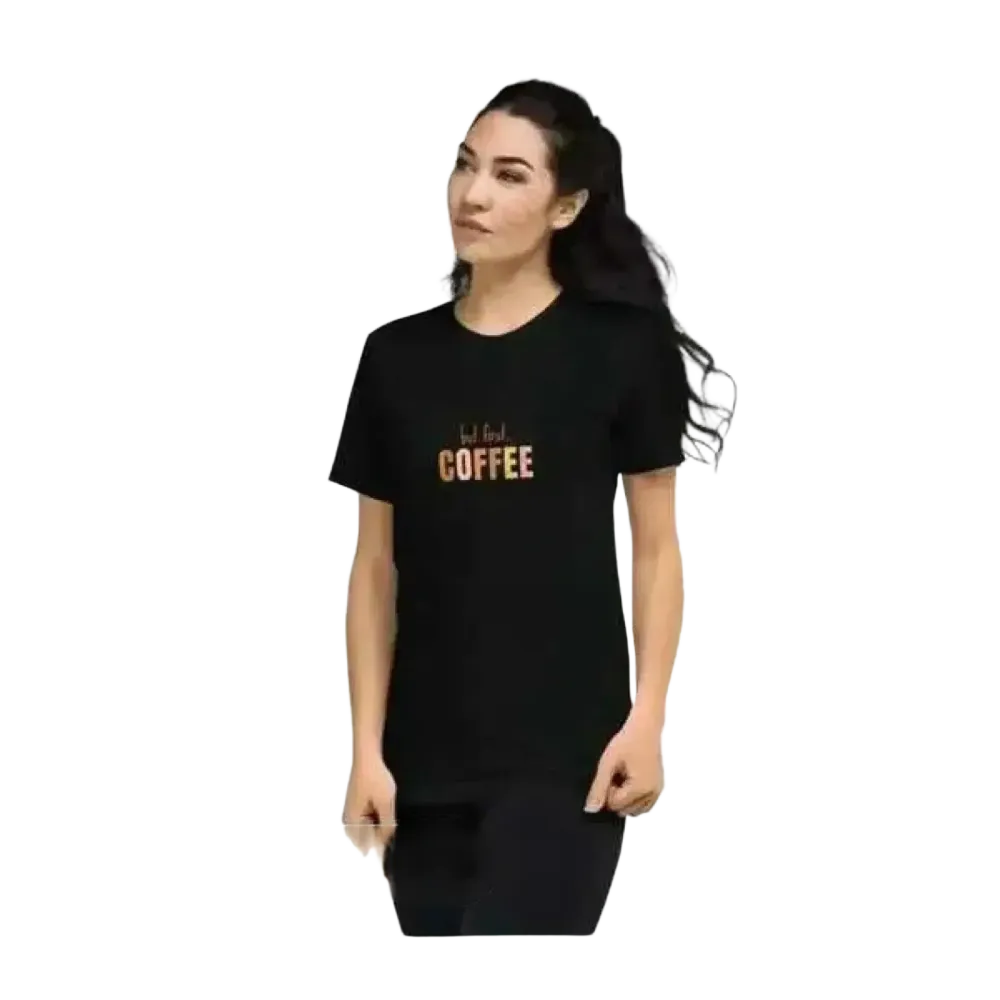Grafik Damen T-Shirt aus Polyester in Schwarz, Rundhalsausschnitt, stilbewusste Frauen, bequem und modisch.