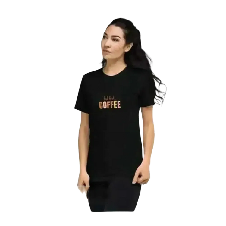 Grafik Damen T-Shirt aus Polyester in Schwarz, Rundhalsausschnitt, stilbewusste Frauen, bequem und modisch.
