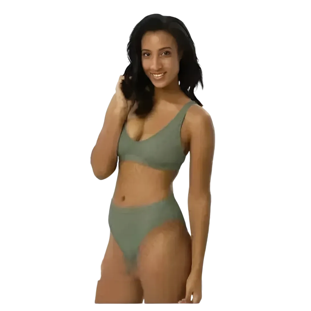 Grauer Damen Bikini mit hohem Bund und schnelltrocknendem Material, bedruckbar, für XS bis 3XL, von BUYATHOME24