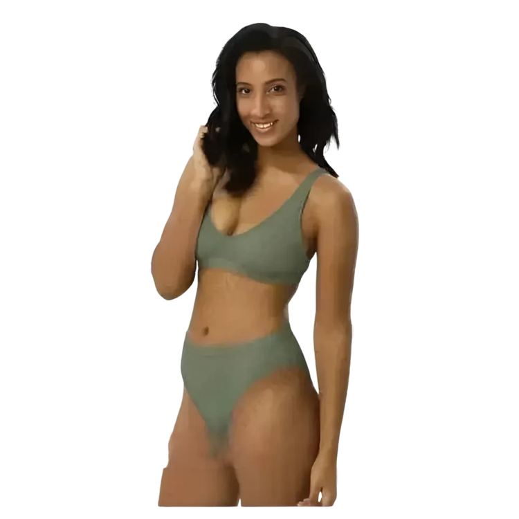 Grauer Damen Bikini mit hohem Bund und schnelltrocknendem Material, bedruckbar, für XS bis 3XL, von BUYATHOME24