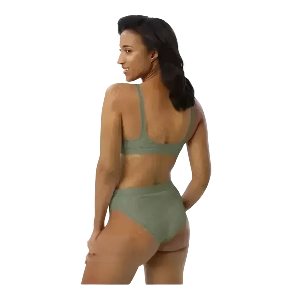 Grauer Damen Bikini mit hohem Bund, schnelltrocknend und bedruckbar, in XS bis 3XL, von BUYATHOME24, Badebekleidung für Damen.