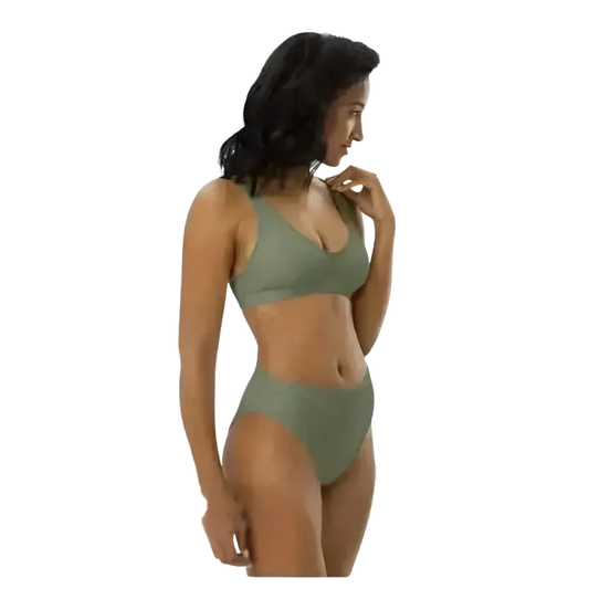 Grauer Damen Bikini mit hohem Bund, schnelltrocknend und bedruckbar, in XS bis 3XL, von BUYATHOME24, Badebekleidung für Damen