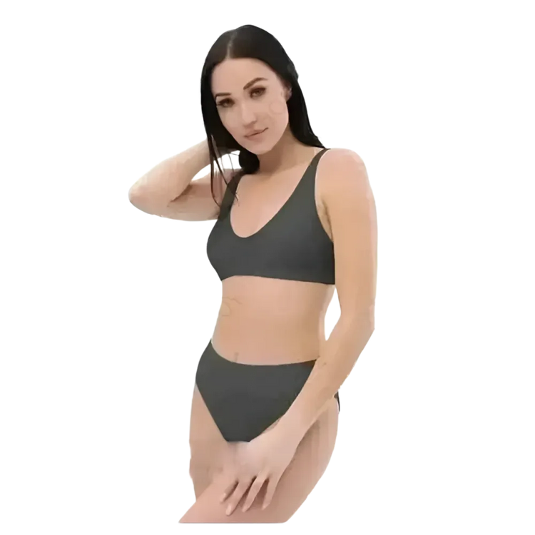 Grauer Damen Bikini Zweiteiler von BUYATHOME24, schnelltrocknend, in XS bis 3XL, mit personalisierbarem Design.
