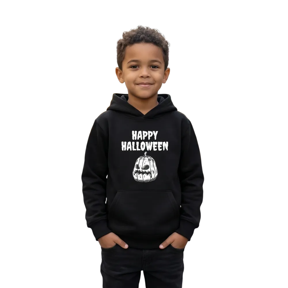 Grauer Kinder-Hoodie mit gruseligem Halloween-Motiv, unisex, für Kinder von 4 bis 12 Jahren, mit Kapuze und langen Ärmeln.