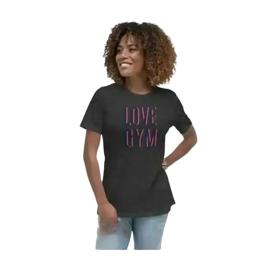 Dunkelgraues Damen Gym T-Shirt aus Baumwolle mit Grafik, Kurzarm, in den Größen S bis 3XL, von BUYATHOME24.