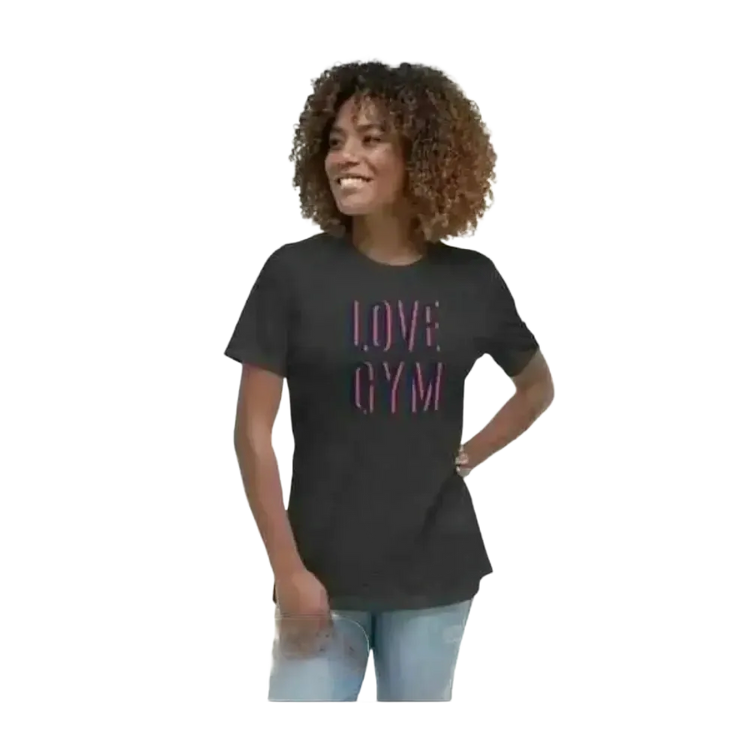 Dunkelgraues Damen Gym T-Shirt aus Baumwolle mit Grafik, Kurzarm, in den Größen S bis 3XL, von BUYATHOME24.