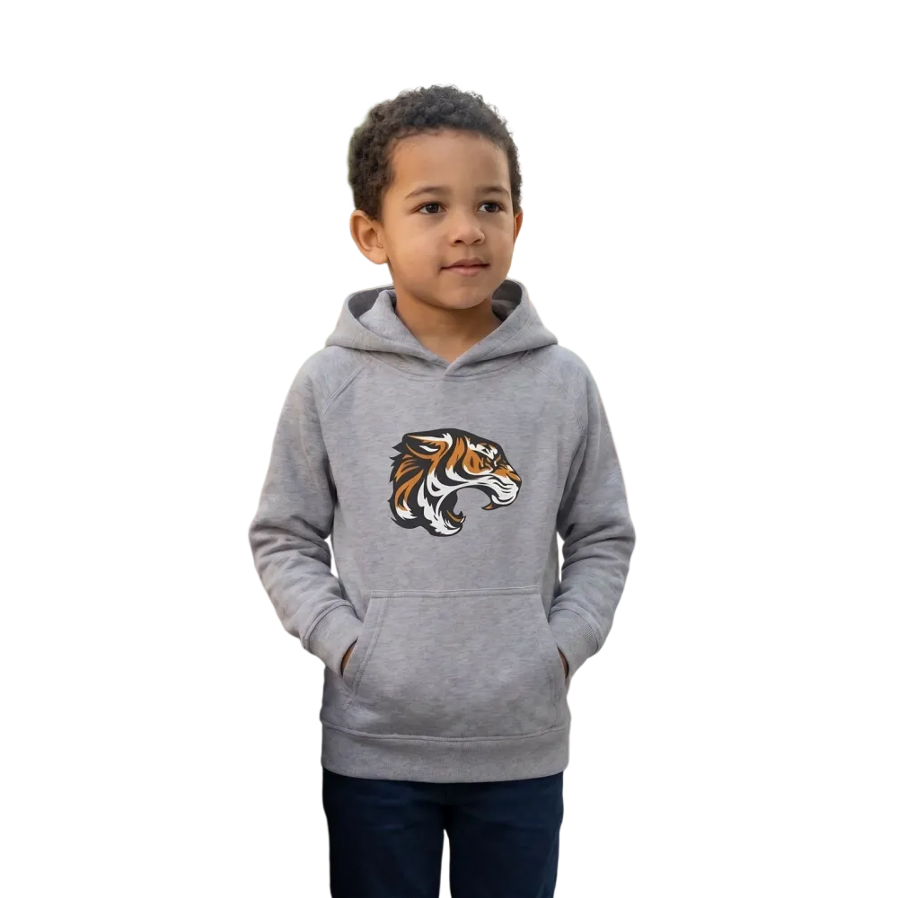 Unisex Kinder Hoodie mit Tiger-Grafik für Jungen und Mädchen, bequemer Kapuzenpullover für 4-12 Jahre, schwarz mit Tiger-Print.