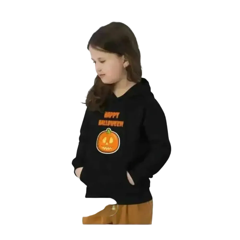 Grauer Kinder-Hoodie aus Baumwolle für Mädchen, Unisex Halloween Kapuzenpullover, bequem für 4-12 Jahre, mit Grafikdesign.
