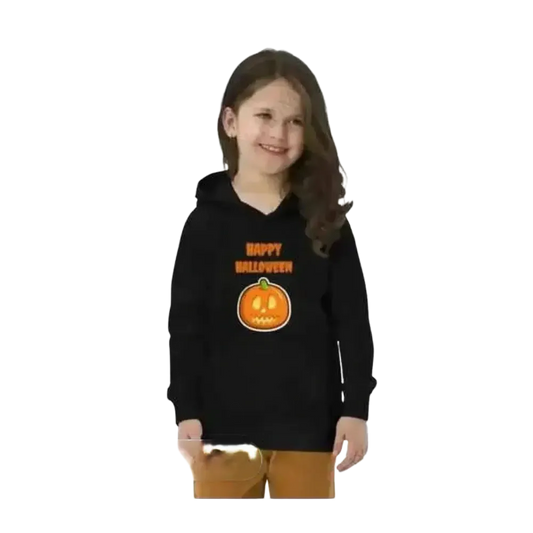Schwarzer Kinder-Hoodie aus Baumwolle, unisex Halloween Kapuzenpullover für Mädchen und Jungen 4-12 Jahre, mit Grafik.