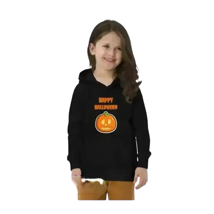 Schwarzer Kinder-Hoodie aus Baumwolle, unisex Halloween Kapuzenpullover für Mädchen und Jungen 4-12 Jahre, mit Grafik.