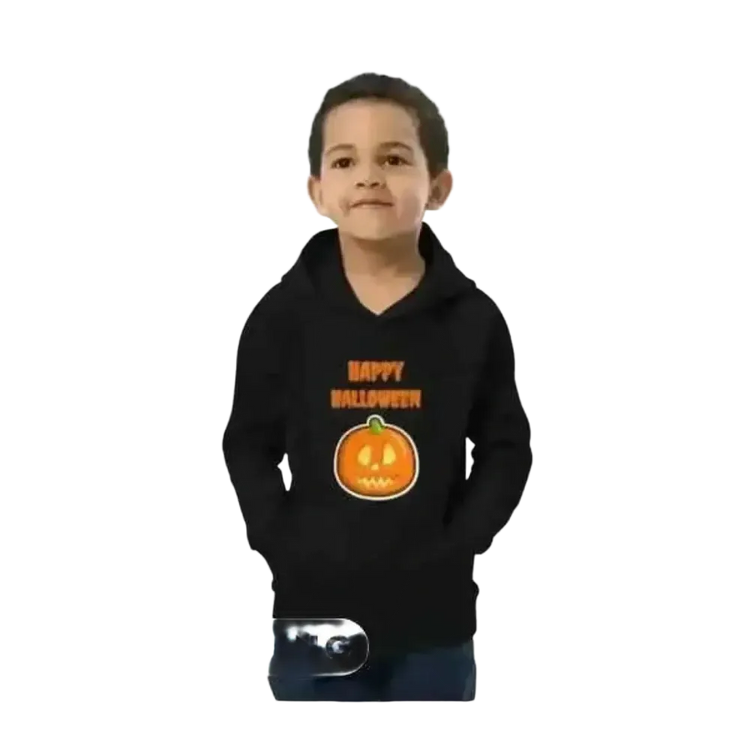 Kinder-Hoodie aus Baumwolle von BUYATHOME24, personalisierbar, unisex Halloween Kapuzenpullover für Kinder 4-12 Jahre.