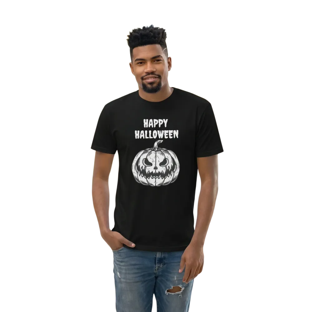Grafisches Unisex Halloween-T-Shirt von BUYATHOME24 in XS-3XL, individuell bedruckbar, mit Halloween-Motiv und Rundhalsausschnitt.