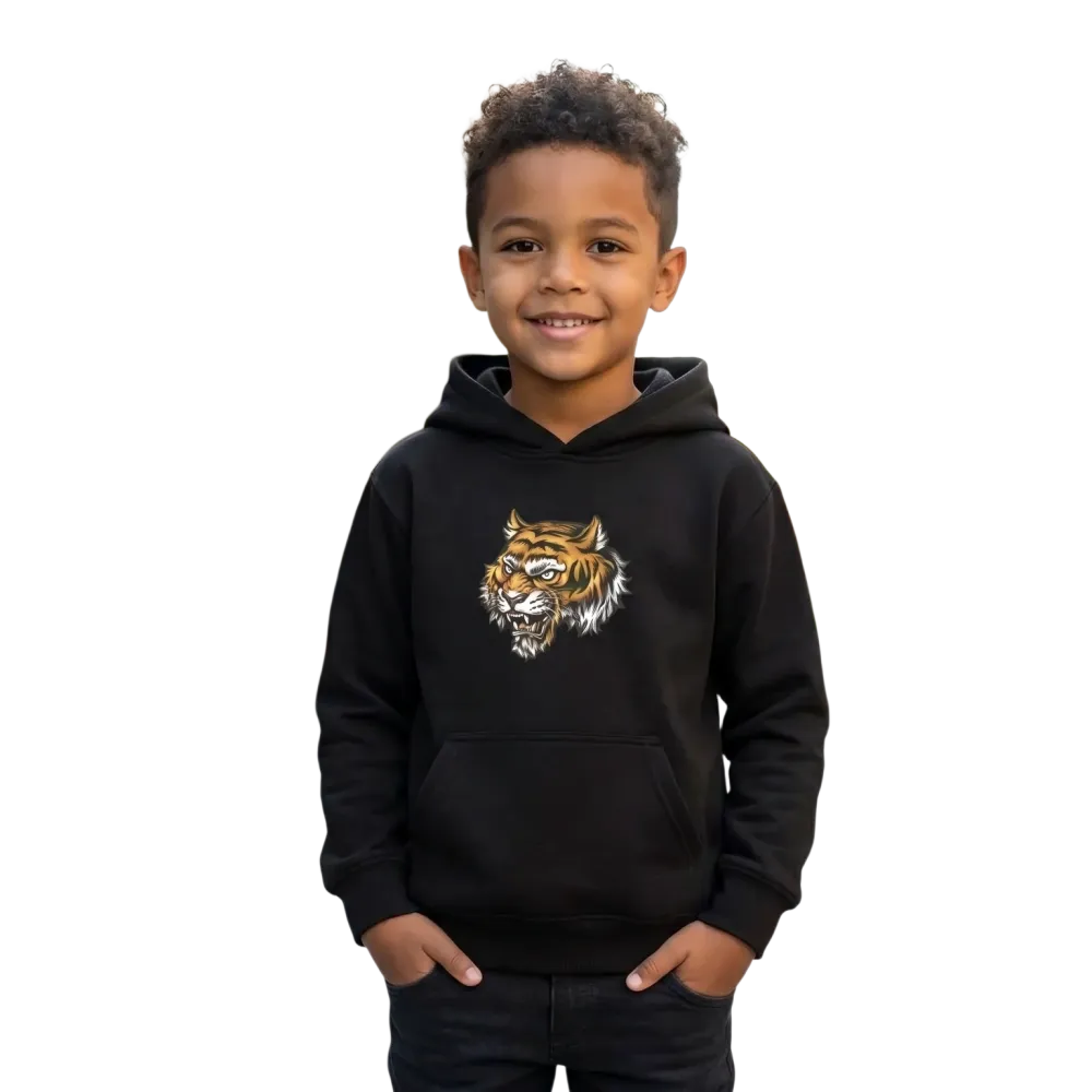 Grauer Halloween-Tiger-Hoodie für Kinder, unisex Kapuzenpullover mit Tiger-Grafik für Jungen und Mädchen 4-12 Jahre