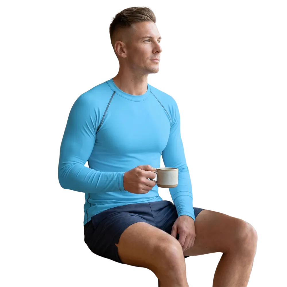 Hellblaues Herren-Langarm-Sportshirt von BUYATHOME24, enganliegend, UV-Schutz, in XS bis 3XL, sportliche Bekleidung