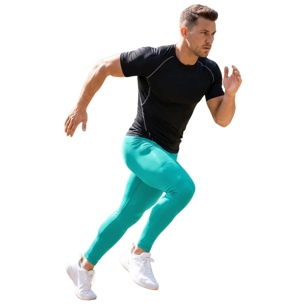 Hellblaue Herren Sportleggings mit Allover-Print, Vier-Wege-Stretch, bedruckbar, in XS bis 3XL, von BUYATHOME24.