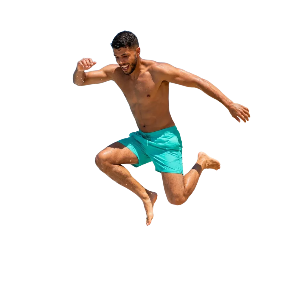 Herren Badeshorts von BUYATHOME24 mit UV-Schutz 50+, Mikrofaser, Stretch, in 2XS-6XL, geeignet für Wasseraktivitäten.