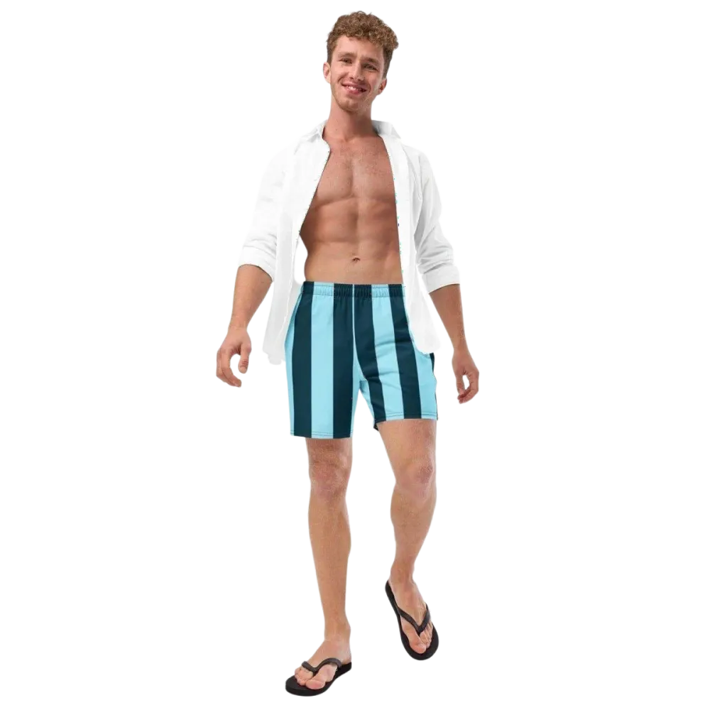 Blaue Herren Badeshorts mit Streifen, UV-Schutz 50+, Mikrofaser, für 2XS bis 6XL, von BUYATHOME24