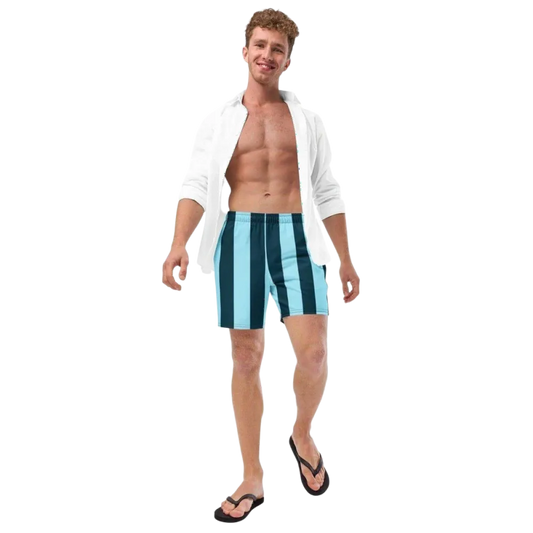 Blaue Herren Badeshorts mit Streifen, UV-Schutz 50+, Mikrofaser, für 2XS bis 6XL, von BUYATHOME24