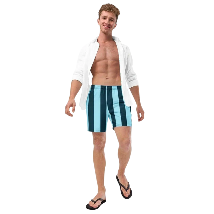 Blaue Herren Badeshorts mit Streifen, UV-Schutz 50+, Mikrofaser, für 2XS bis 6XL, von BUYATHOME24