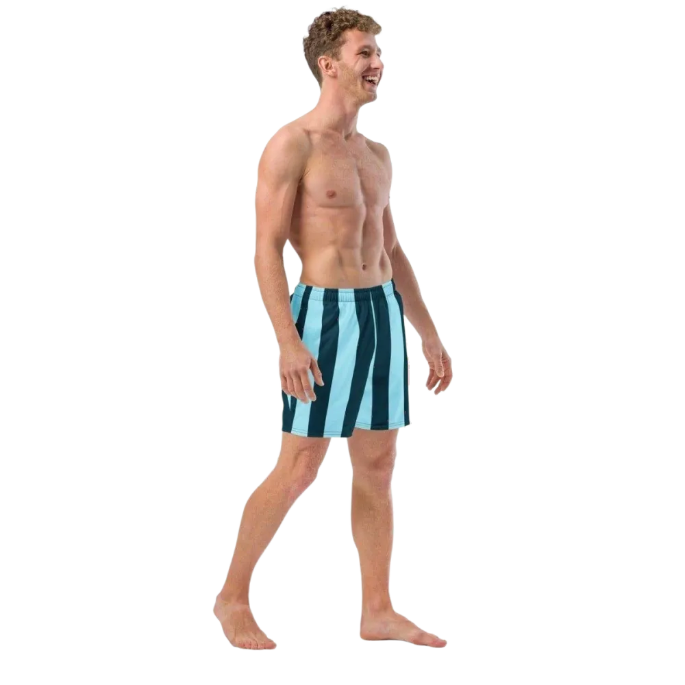 Blaue Herren Badeshorts mit Streifen und UV-Schutz 50+ aus Mikrofaser, verfügbar in den Größen 2XS bis 6XL.