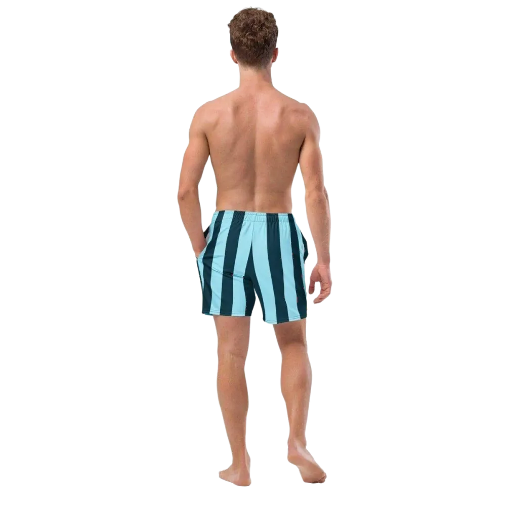 Blaue gestreifte Herren Badeshorts aus Mikrofaser mit UV-Schutz 50+ in 2XS-6XL, von BUYATHOME24.