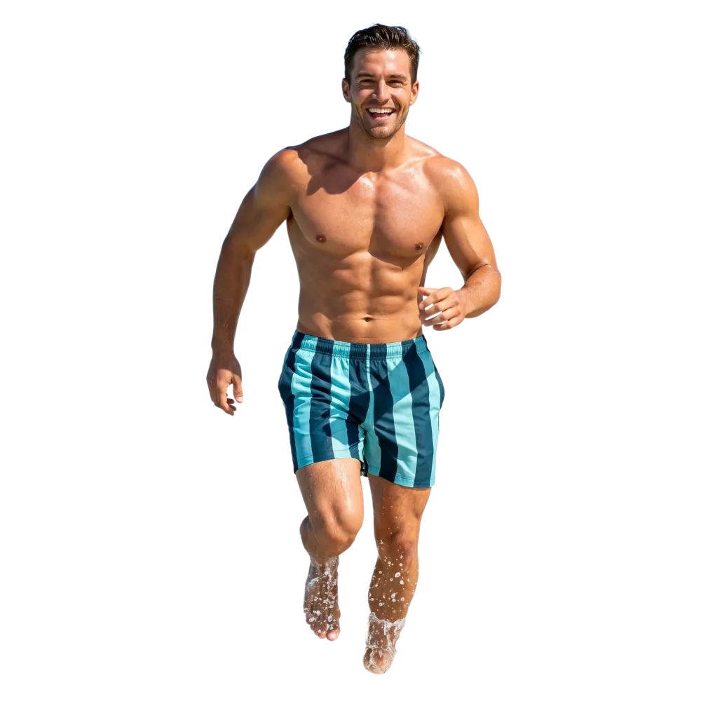 Herren Badeshorts mit blauen Streifen, UV-Schutz 50+, Mikrofaser, in 2XS-6XL, bequeme Badehose von BUYATHOME24