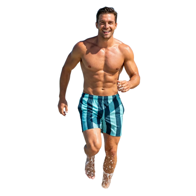 Herren Badeshorts mit blauen Streifen, UV-Schutz 50+, Mikrofaser, in 2XS-6XL, bequeme Badehose von BUYATHOME24