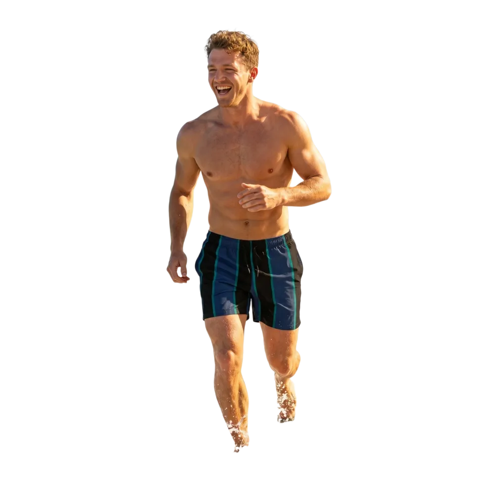 Herren Badeshorts mit Streifen, schnelltrocknend und UV-Schutz, in Größe 2XS bis 6XL, von BUYATHOME24.