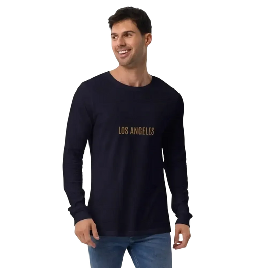 Unisex Los Angeles Grafik Langarm-T-Shirt aus Baumwollmischung in Navy, erhältlich in XS bis 2XL, von BUYATHOME24