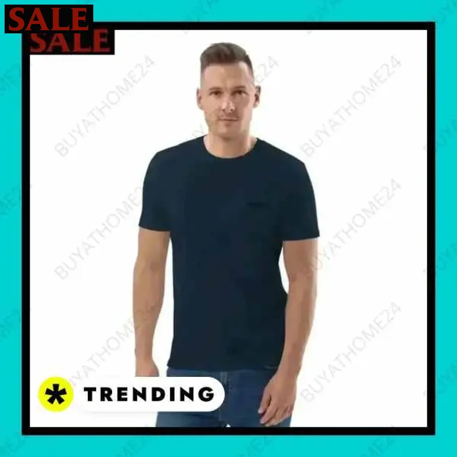 Herren T-Shirt aus Baumwolle mit stilvollem Design und passender Baseball Cap  Textildruck BUYATHOME24, T-Shirts BUYATHOME24, Hoodies BUYATHOME24,  Hosen BUYATHOME24, Jacken BUYATHOME24, Schuhe BUYATHOME24
