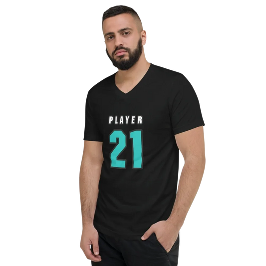 Unisex V-Ausschnitt T-Shirt aus 100 % Baumwolle, in den Größen S bis XL, mit Druck, von BUYATHOME24.