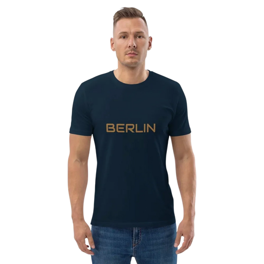 Grafik Unisex T-Shirt von BUYATHOME24 in French Navy, aus 100% Baumwolle, in den Größen S bis 5XL, personalisierbar.