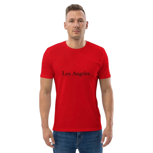 Rotes Herren Grafik Unisex T-Shirt von BUYATHOME24 mit Los Angeles Design, aus Baumwolle, in S-5XL, bedruckbar