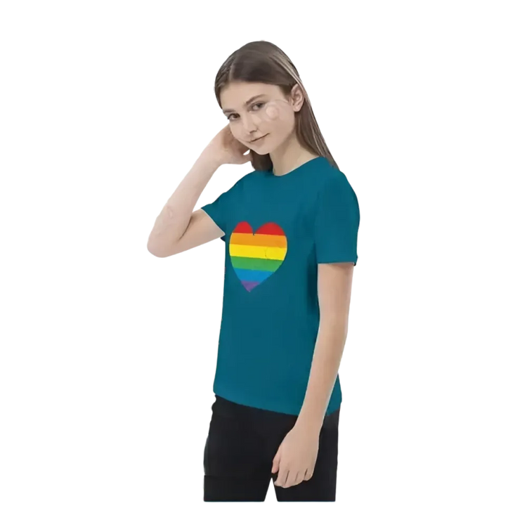 Rundes Kurzarm-T-Shirt für Mädchen, unisex, mit Herz-Design und Grafik, geeignet für 3-14 Jahre, von BUYATHOME24.