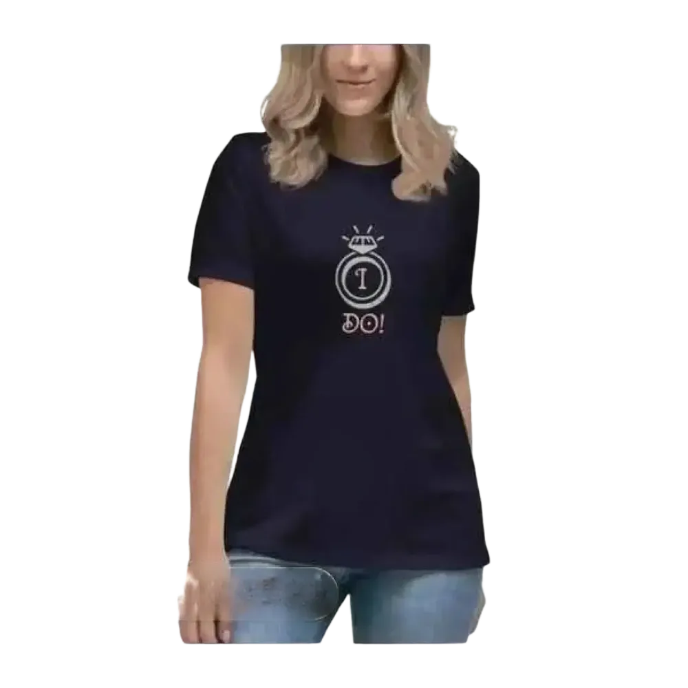 Hochzeit Grafik Damen Baumwoll T-Shirt in Navy, Rundhals, S-3XL, stilvoll und bequem für Damen, modernes Design.