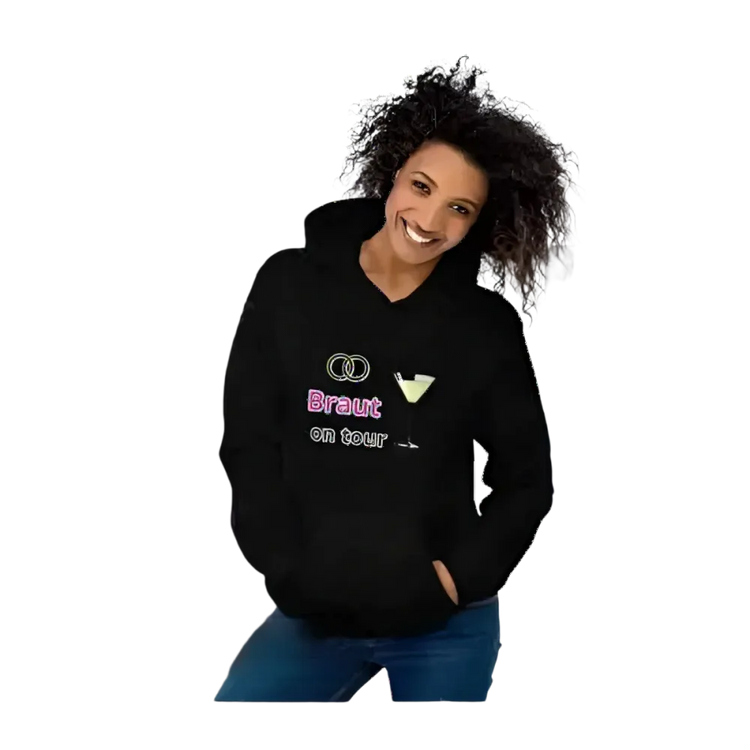 Grafik Damen Hoodie für Hochzeiten, Braut Hoodie in verschiedenen Größen, mit passendem Design, von BUYATHOME24