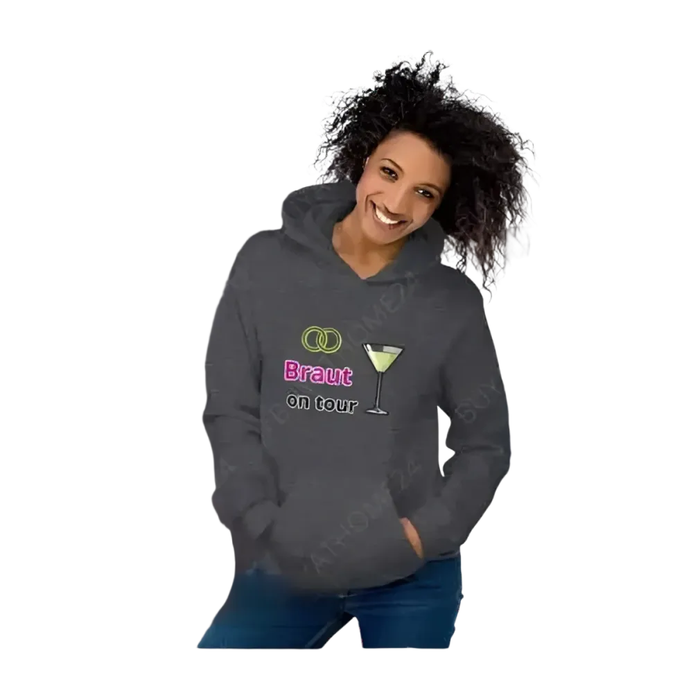 Grafik Damen Hoodie mit Hochzeit Motiv in verschiedenen Größen, Braut Hoodie für Junggesellinnenabschied, von BUYATHOME24