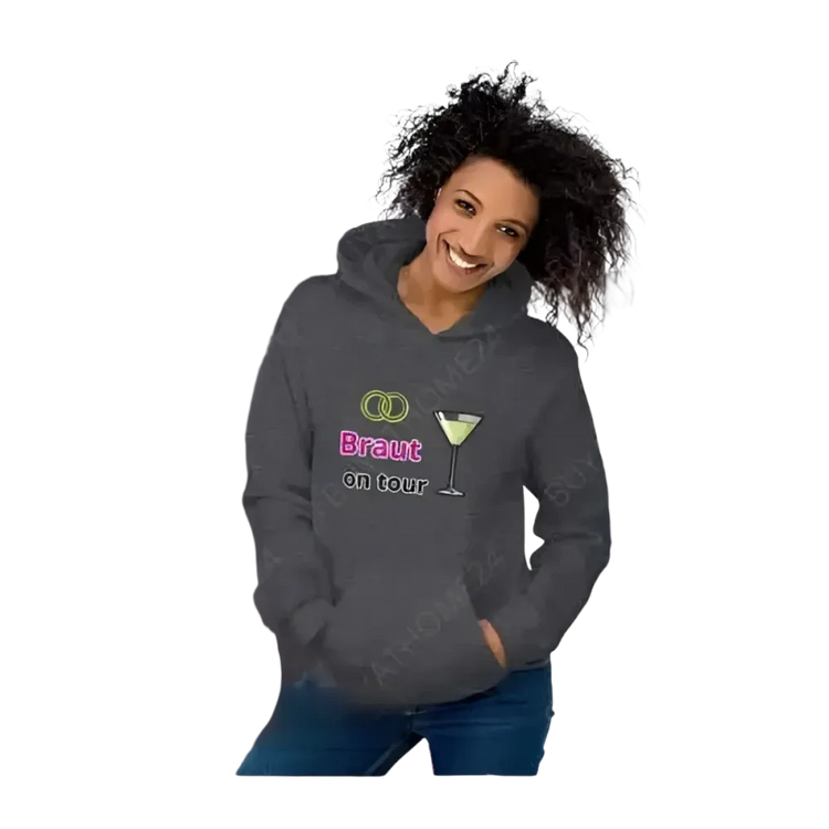 Grafik Damen Hoodie mit Hochzeit Motiv in verschiedenen Größen, Braut Hoodie für Junggesellinnenabschied, von BUYATHOME24
