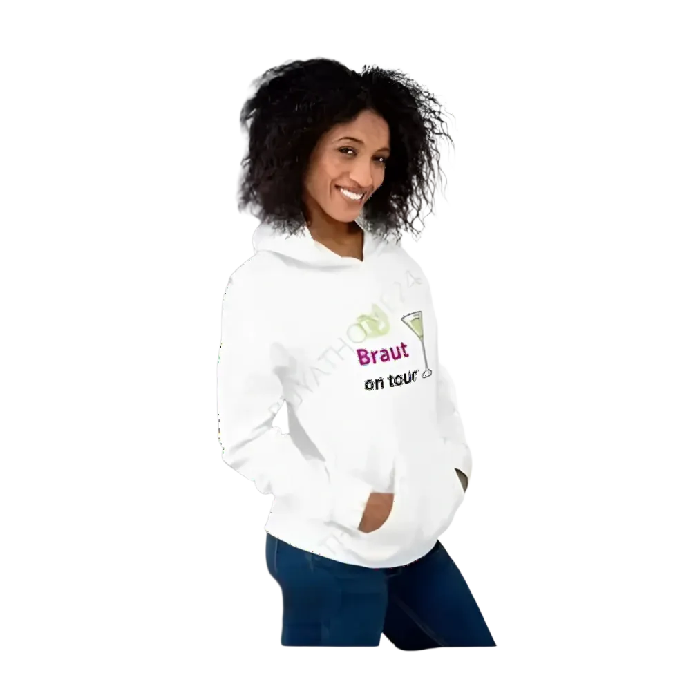 Grafik Damen Hoodie für Hochzeit, Braut Kapuzenpullover, in verschiedenen Größen, von BUYATHOME24, bequem und stylisch für Junggesellinnenabschied