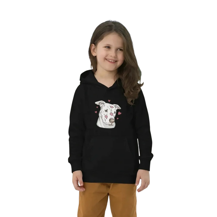 Grauer Kinder-Hoodie mit Hundetierdruck, Unisex Kapuzenpullover für 4-12 Jahre, bequem und modisch für Jungen und Mädchen.