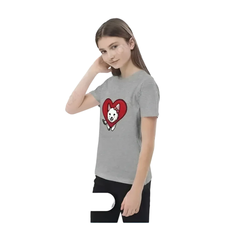 Hübsches Kinder-T-Shirt mit Hund Tierdruck, kurzärmelig, unisex, für Mädchen und Jungen, personalisierbar, für 3-14 Jahre.