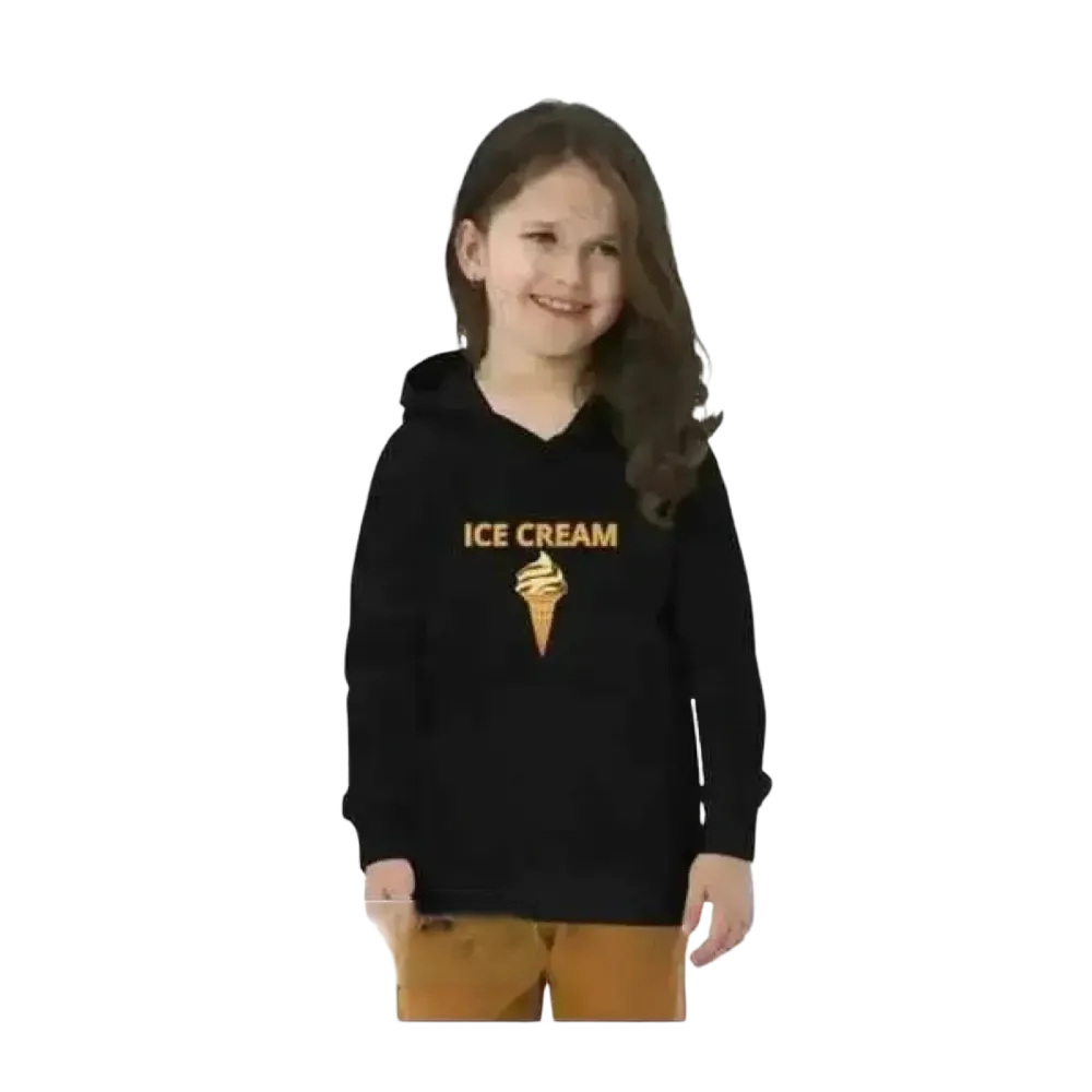 Grauer Kinder-Hoodie aus Baumwolle mit Eiskrem-Grafik, Unisex Hoodie für Mädchen und Jungen 4-12 Jahre