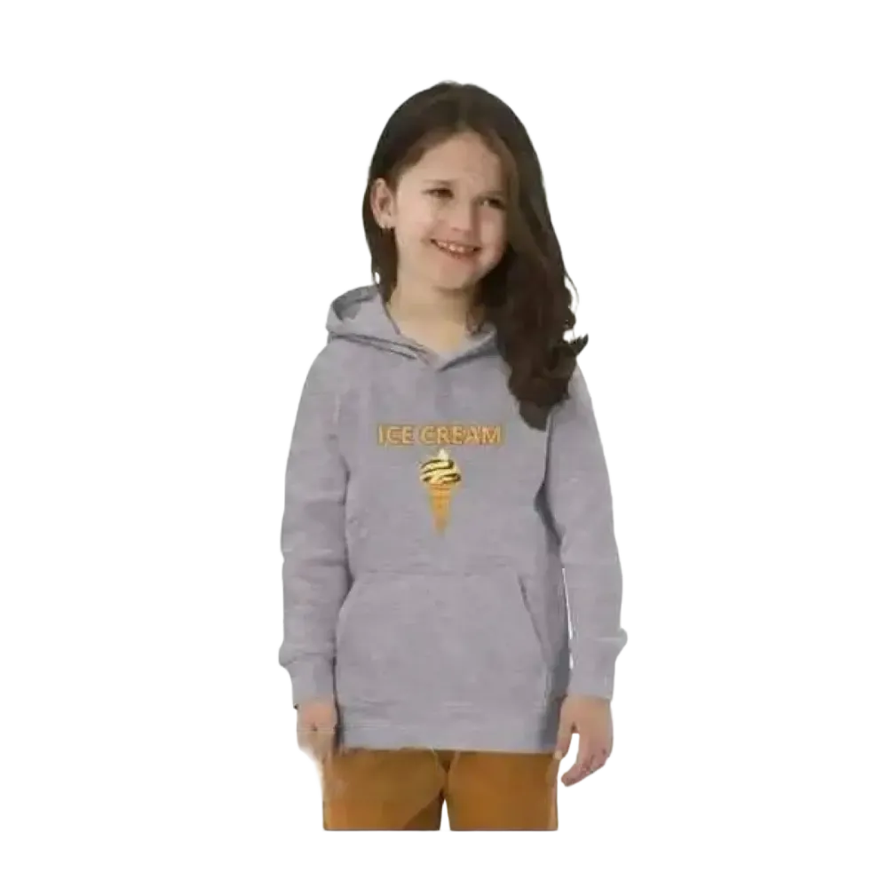 Grauer Kinder-Hoodie aus Baumwolle mit Eiskrem-Grafik für Jungen und Mädchen, Unisex, geeignet für 4-12 Jahre