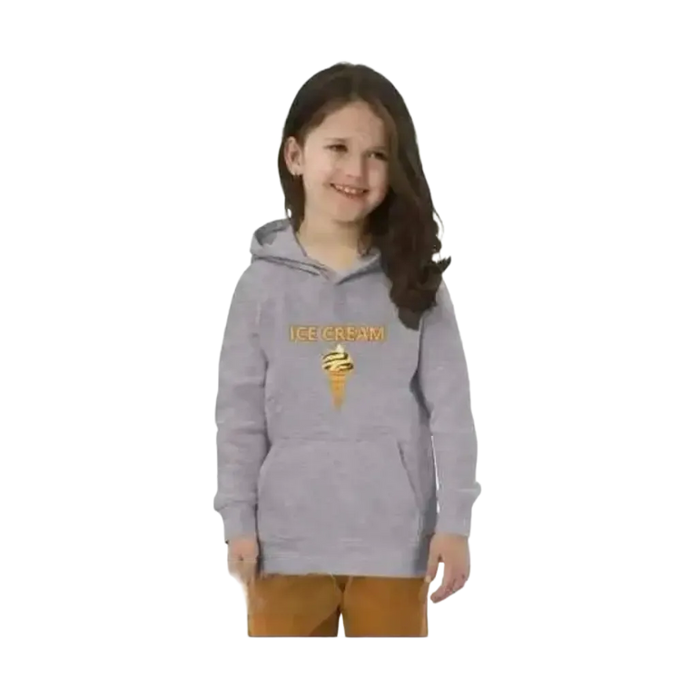 Grauer Kinder-Hoodie aus Baumwolle mit Eiskrem-Grafik für Jungen und Mädchen, Unisex, geeignet für 4-12 Jahre